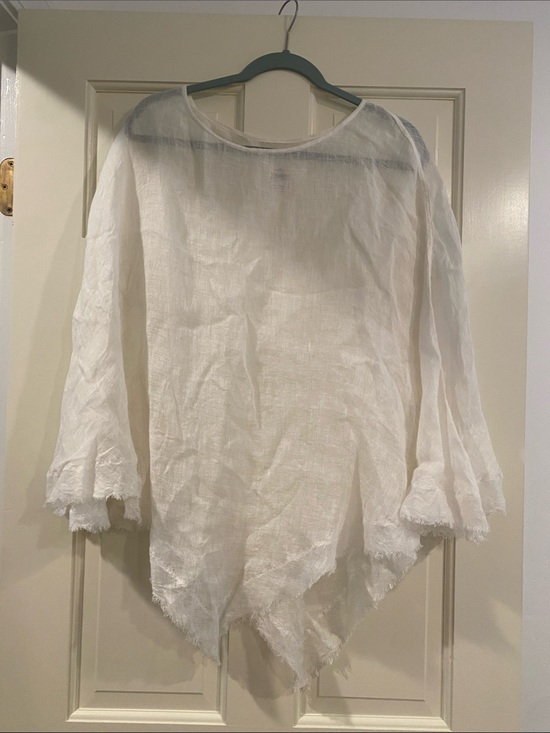Vikolino Tops - Lightweight White Linen Tunic with Handkerchief Hem